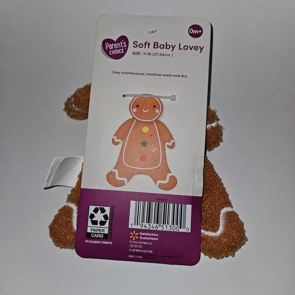 NEW Parent's Choice Gingerbread Man Plush Lovey Baby Toy Crinkle Christmas